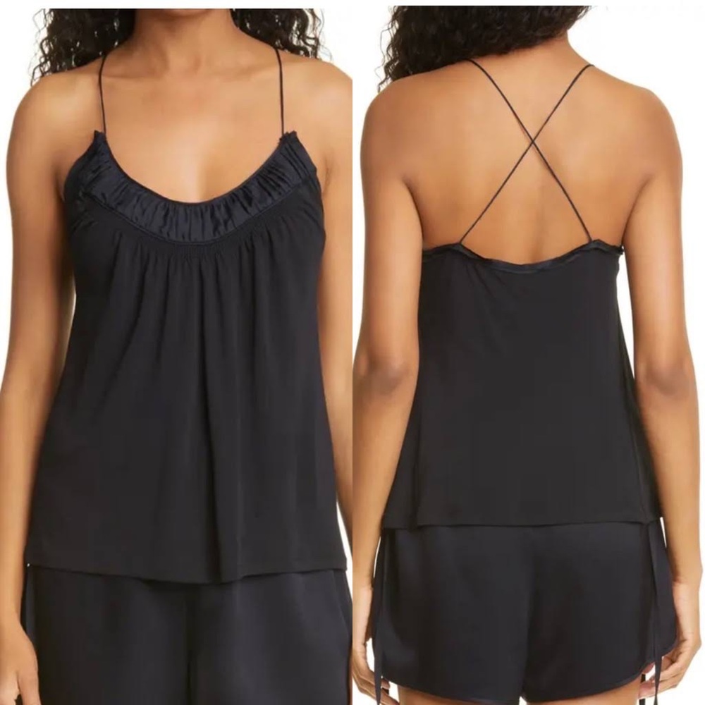 Black Rebecca Taylor Silk Spaghetti Strap Backless Tank Top
